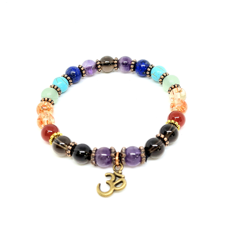 7 Chakra Gemstone with Aum - Stretch Bracelet