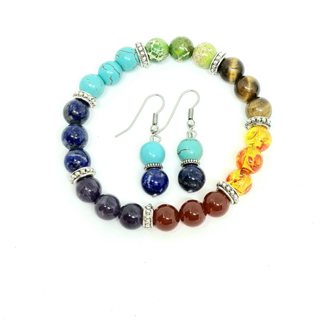 7 Chakra Gemstone Stretch Bracelet with Earrings