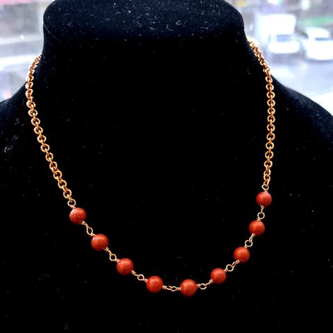 Red Coral Necklace with Copper Chain