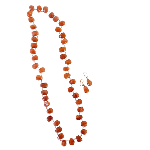 Botswana Orange Agate Necklace with Earrings