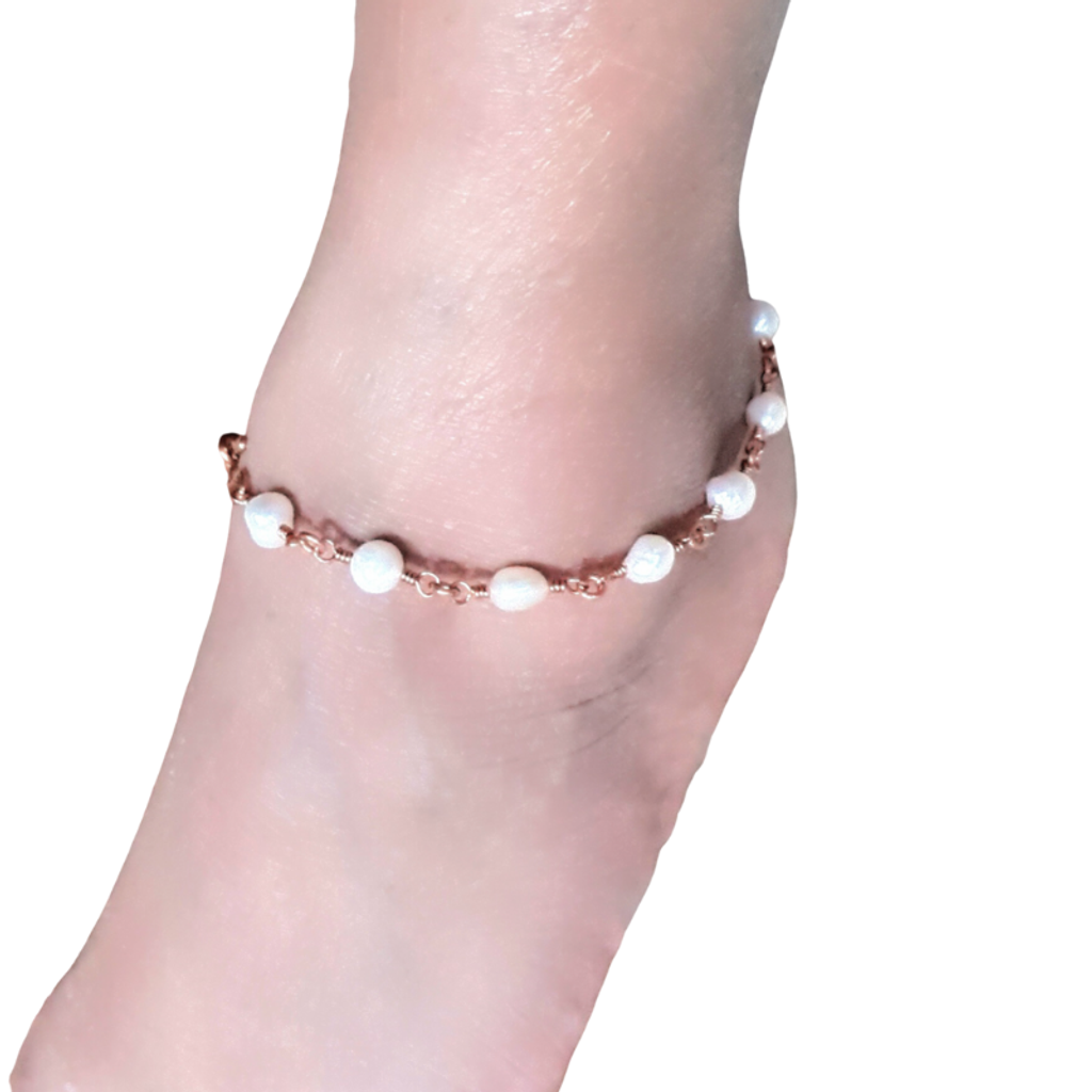Copper Anklet featuring Freshwater Pearls