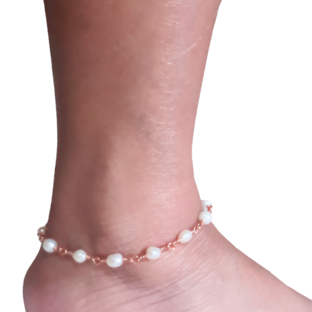 Copper Anklet featuring Freshwater Pearls