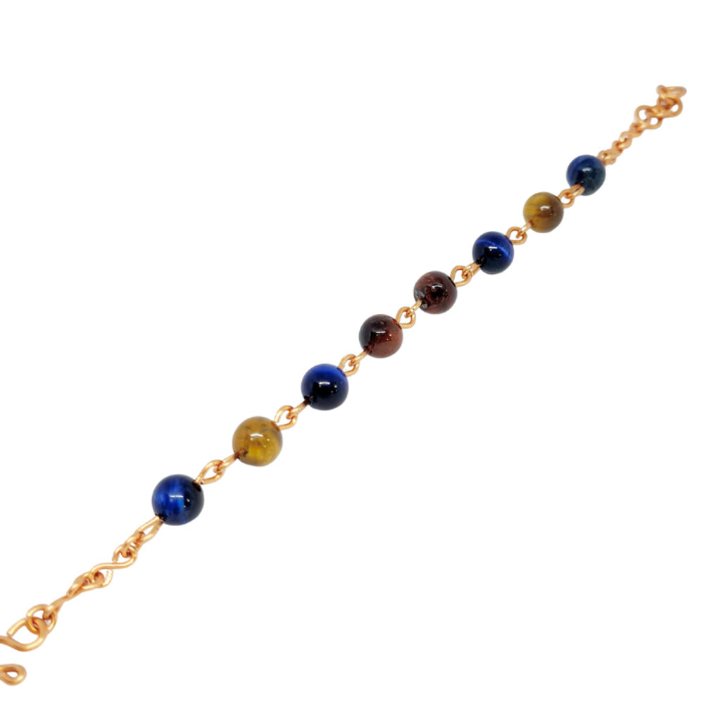 Copper Anklet featuring Blue, Yellow & Red Tiger Eye