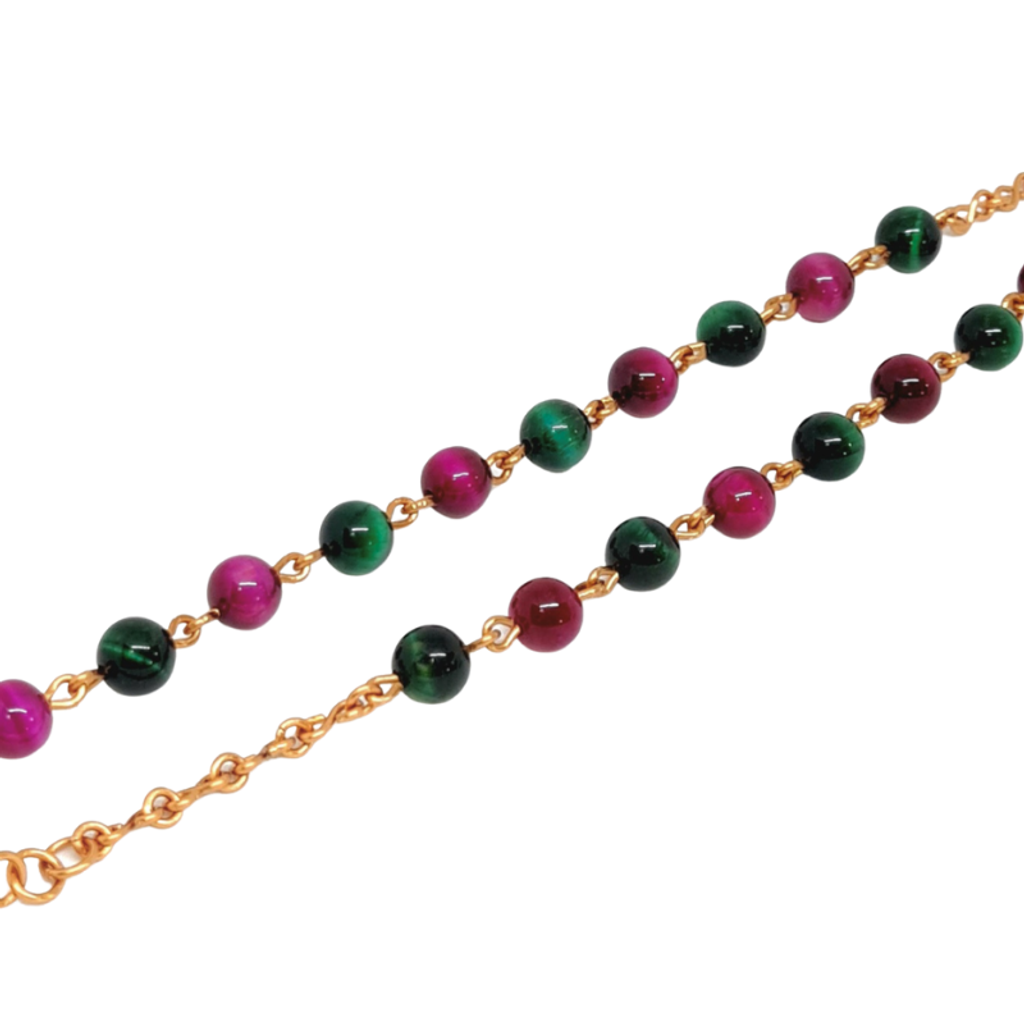 Copper Anklet featuring Green & Pink Tiger Eye