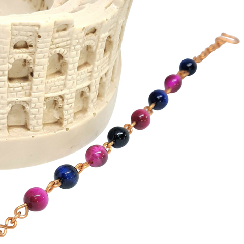 Copper Anklet featuring Blue & Pink Tiger Eye