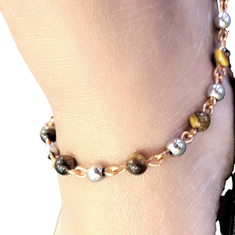 Copper Anklet featuring Hematite & Tiger Eye