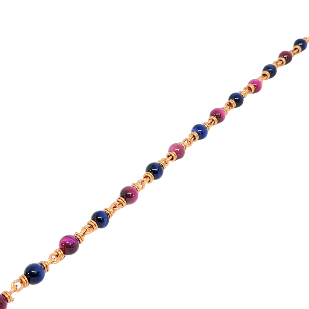 Copper Anklet featuring Blue & Pink Tiger Eye