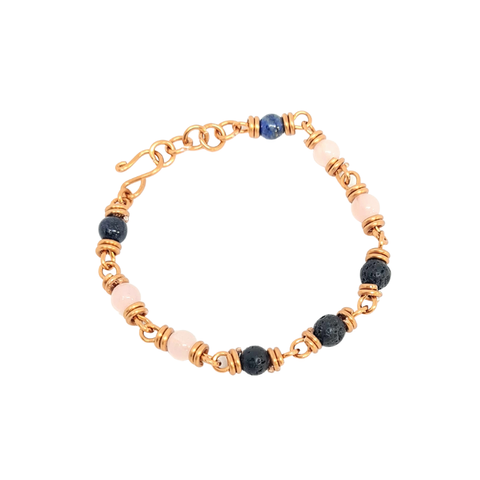 Copper Anklet featuring Lapis Lazuli, Lava Rock & Rose Quartz