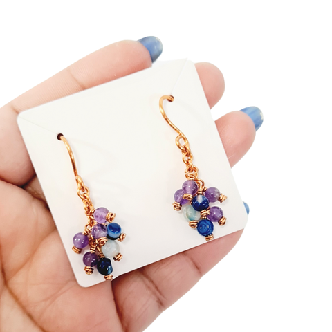 Amethyst and Blue Apatite Cluster Earrings