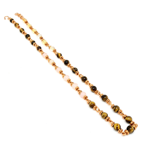 Copper Chain Necklace featuring Citrine, Rose Quartz & Tiger Eye