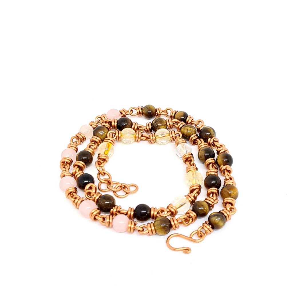 Copper Chain Necklace featuring Citrine, Rose Quartz & Tiger Eye