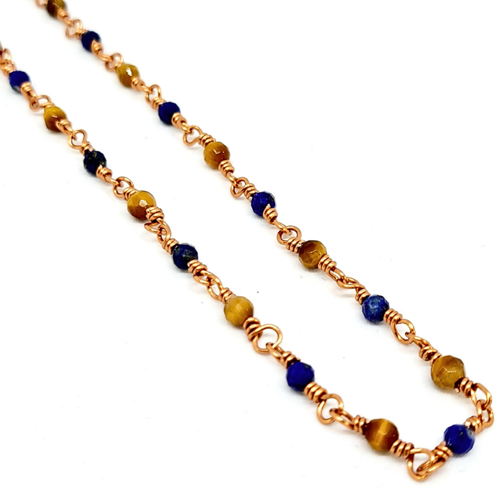 Tiger Eye & Lapis Lazuli Necklace with Copper Links