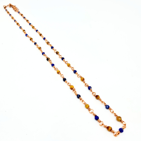Tiger Eye & Lapis Lazuli Necklace with Copper Links