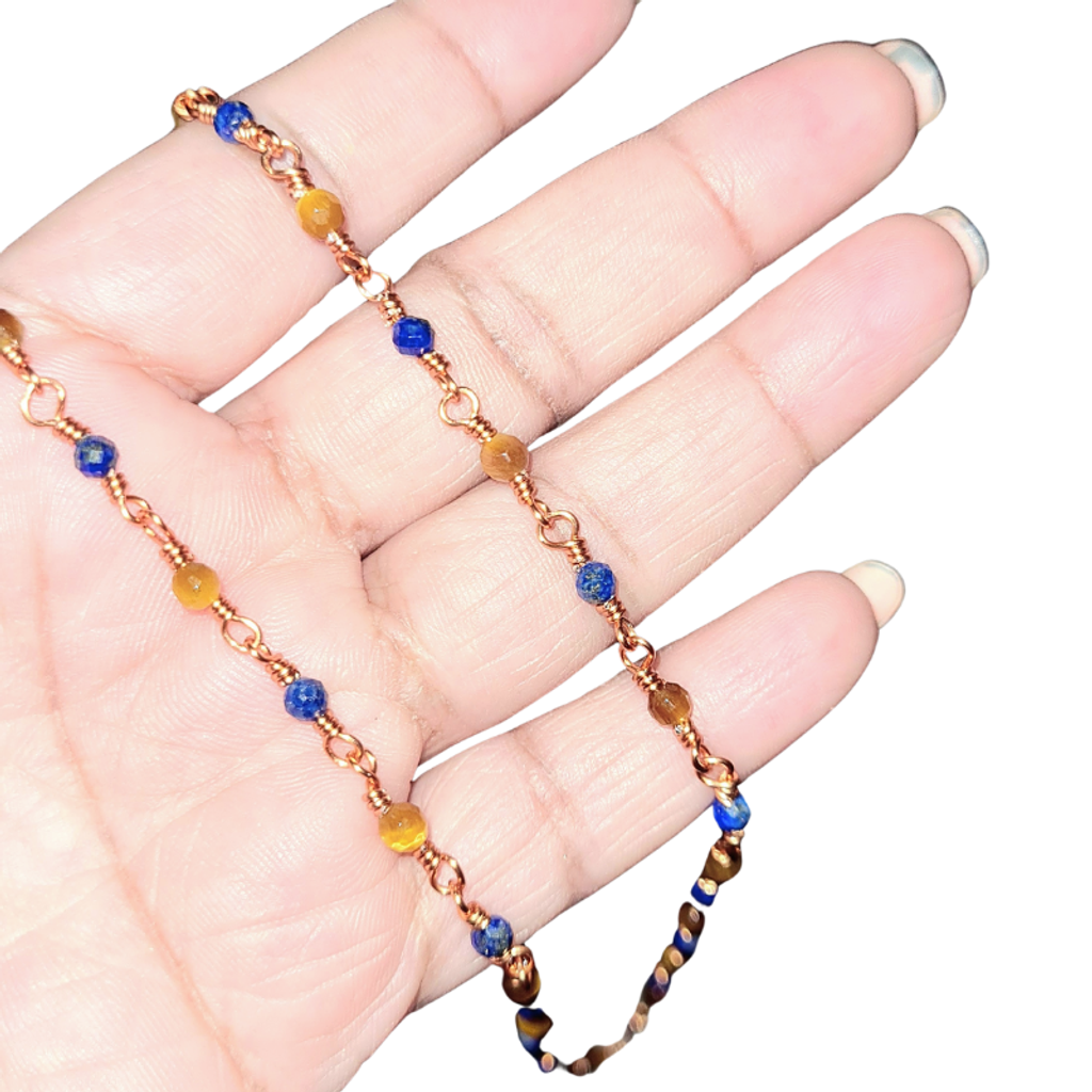 Tiger Eye & Lapis Lazuli Necklace with Copper Links