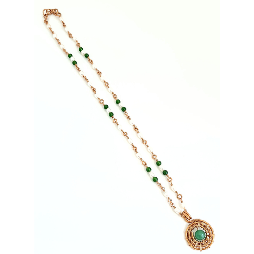 Freshwater Pearls & Aventurine Necklace with Copper Links