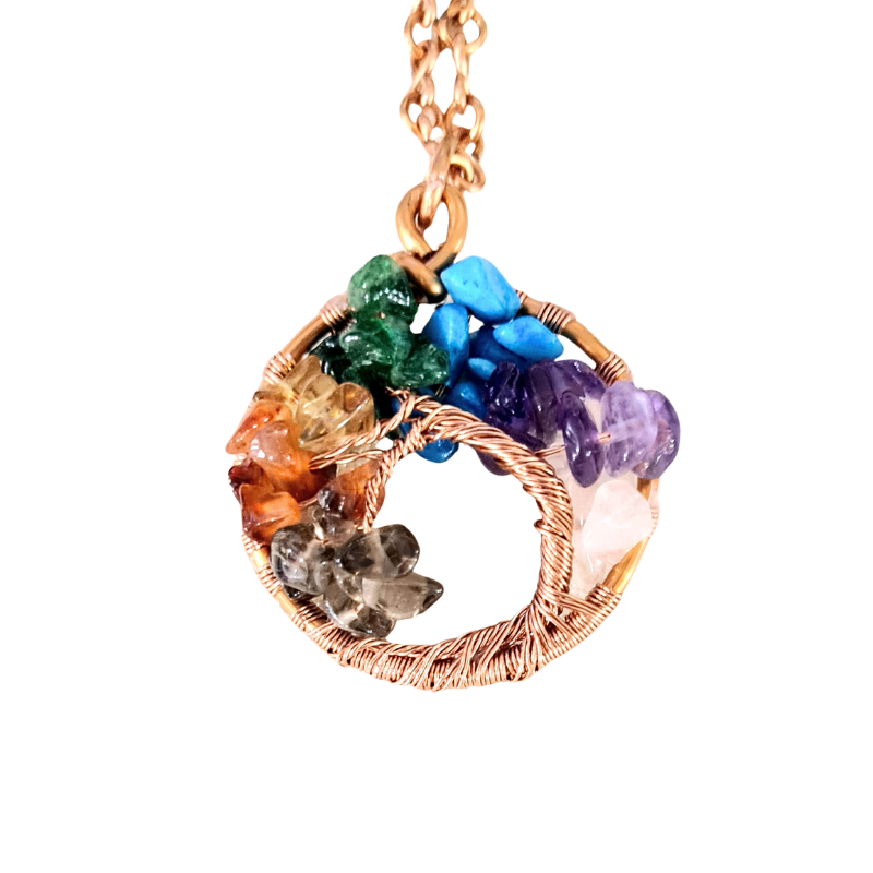 7 Chakra Tree of Life with Copper Chain Necklace