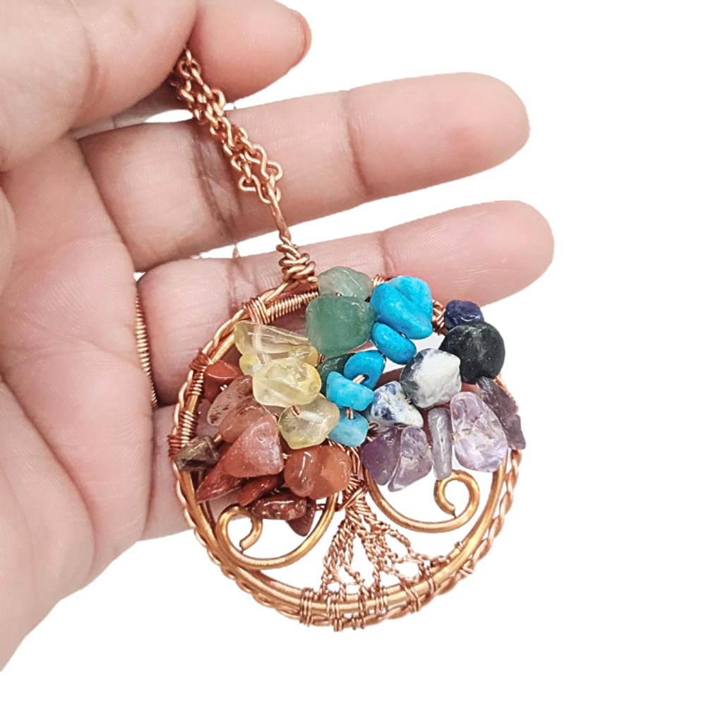 7 Chakra Tree of Life with Copper Chain Necklace