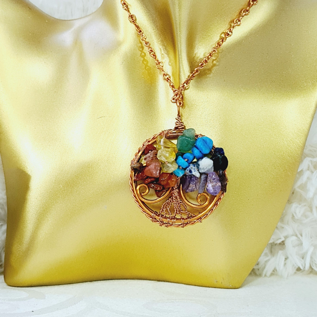 7 Chakra Tree of Life with Copper Chain Necklace