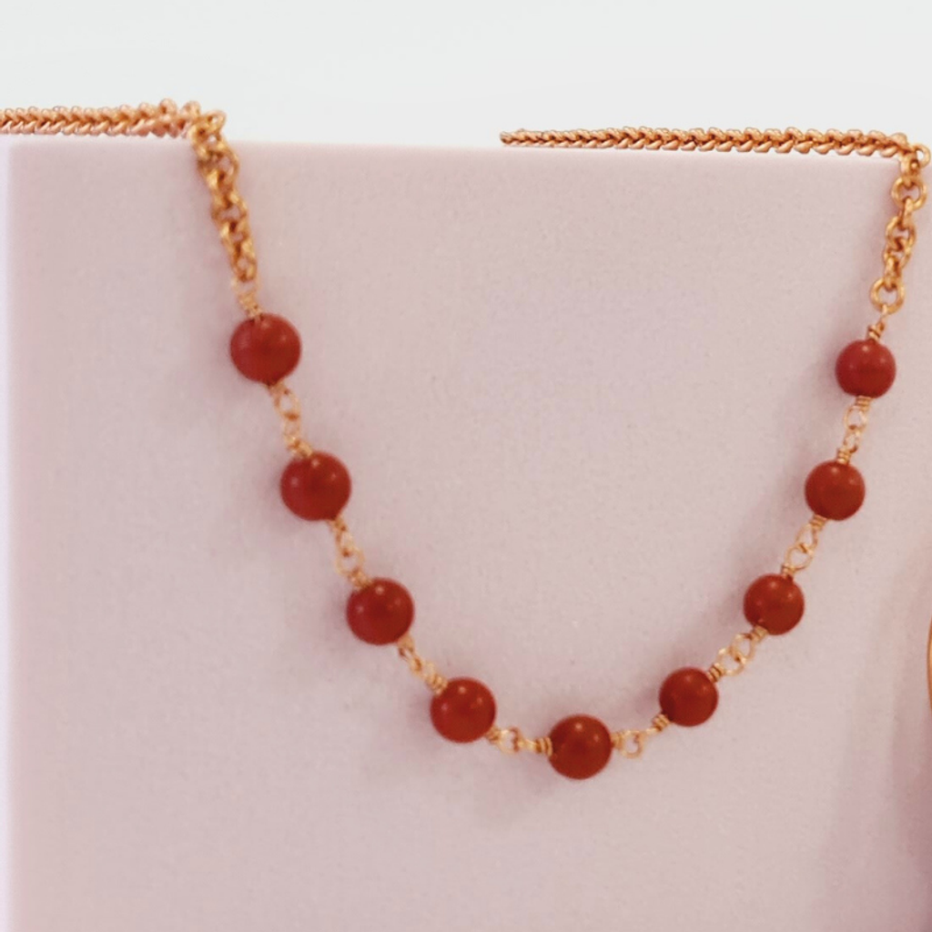 Red Coral Necklace with Copper Chain