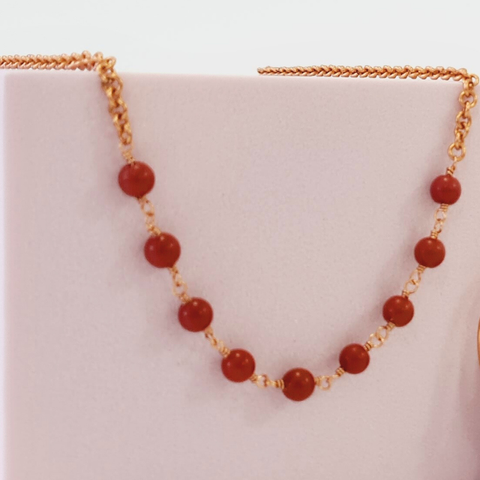 Red Coral Necklace with Copper Chain