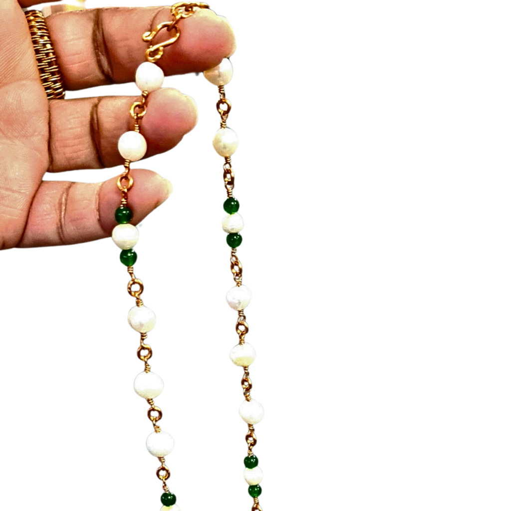 Freshwater Pearls & Aventurine Necklace with Copper Links