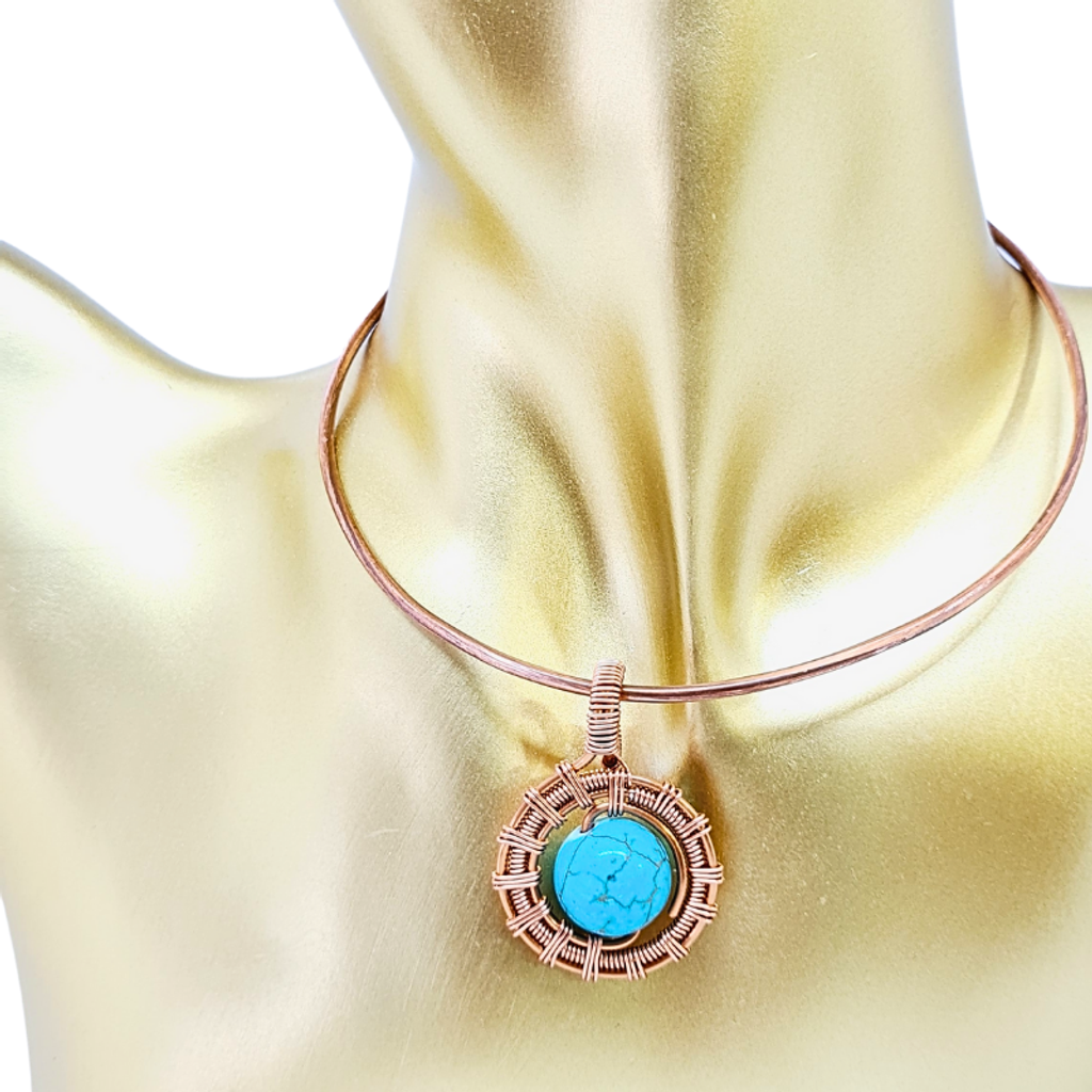 Bare Copper Choker with Natural Gemstone - Turquoise