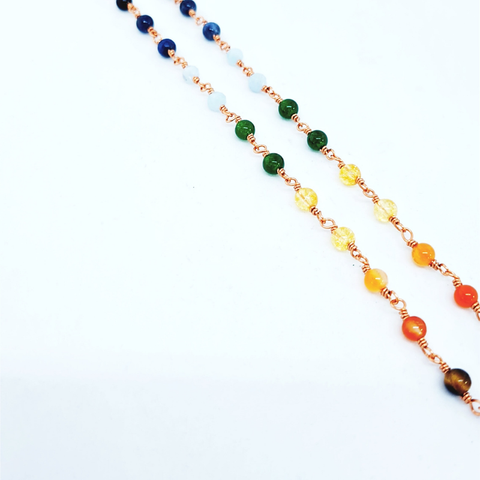 Multi Gemstone Necklace with Copper Links - 7 Chakra Gemstones