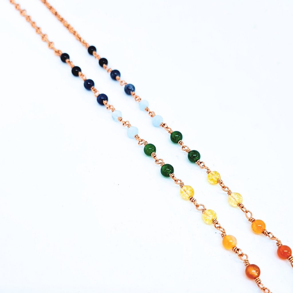 Multi Gemstone Necklace with Copper Links - 7 Chakra Gemstones