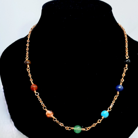 7 Chakra Gemstone Necklace with Copper Chain