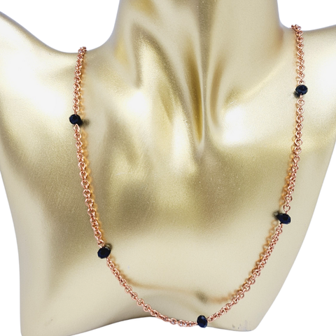 Black Crystal Long Necklace with Copper Chain