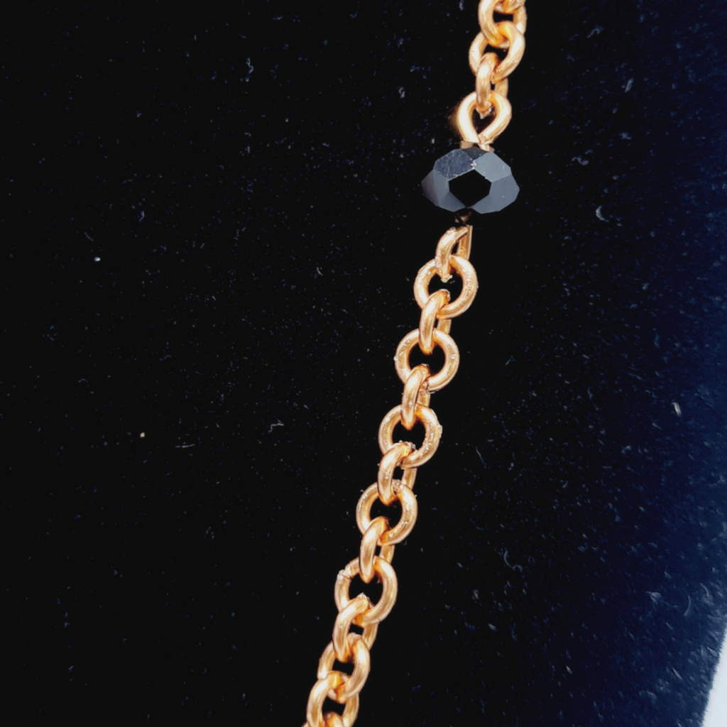 Black Crystal Long Necklace with Copper Chain