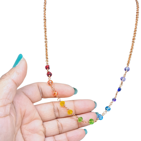 Multi Crystal Necklace with Copper Chain ( Faceted Crystals)