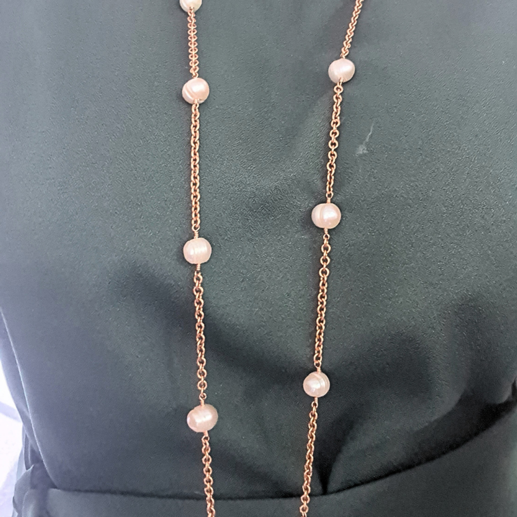 Freshwater Pearl Necklace with Copper Chain