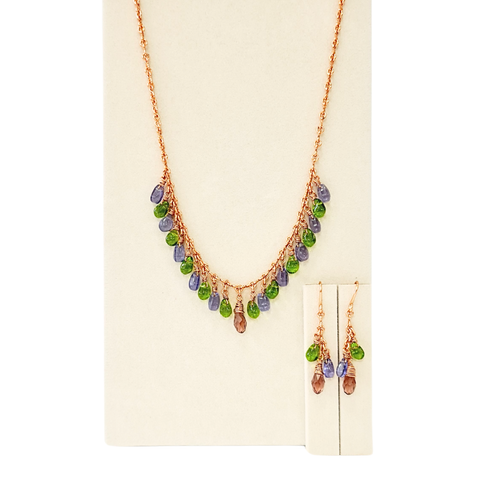 Amethyst & Peridot Drop Necklace & Dangle Earrings GIFT Set