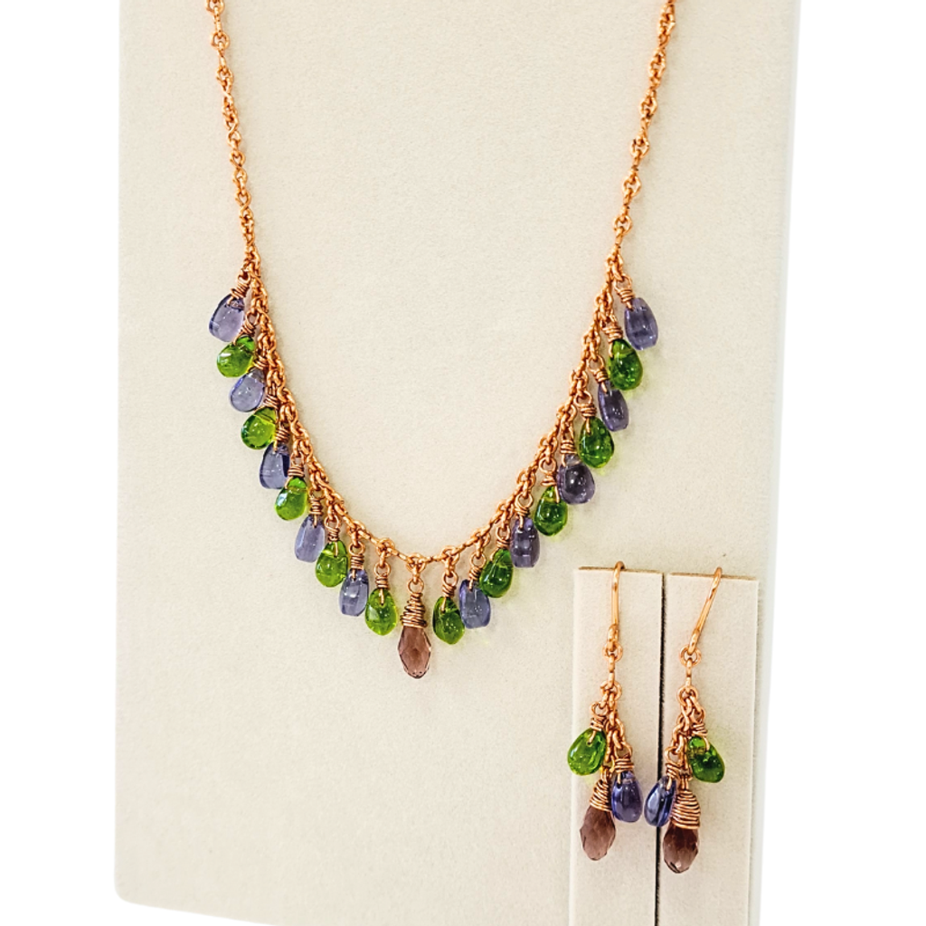 Amethyst & Peridot Drop Necklace & Dangle Earrings GIFT Set