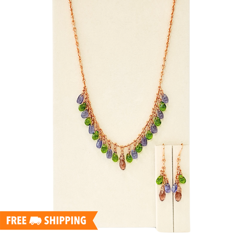 Amethyst & Peridot Drop Necklace & Dangle Earrings GIFT Set