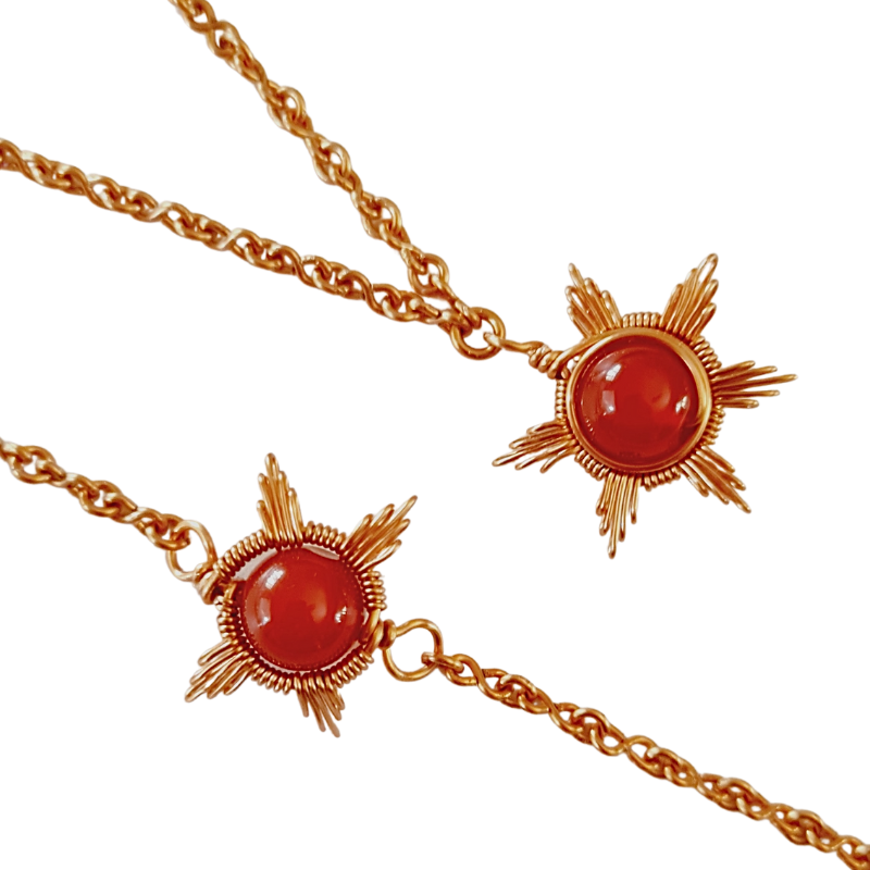 Carnelian Sun Bracelet & Necklace - Hypoallergenic Copper Jewellery Set