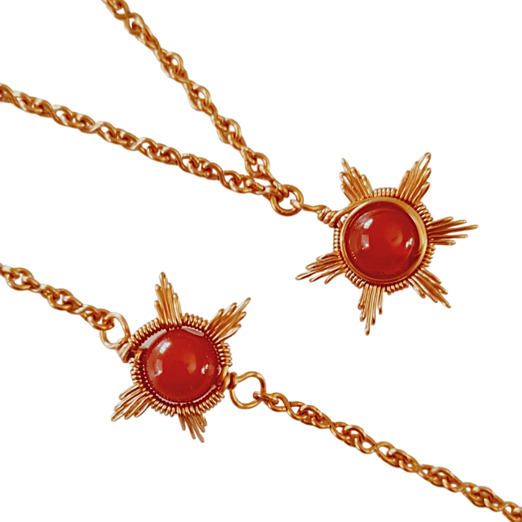 Carnelian Sun Bracelet & Necklace - Hypoallergenic Copper Jewellery Set