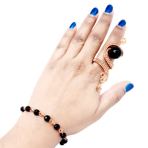 Black Onyx Bracelet and Statement - Ring Gift Set