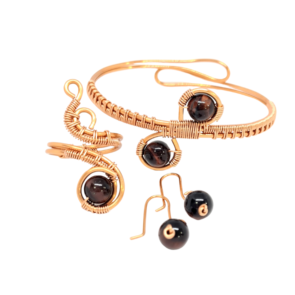 Copper Bangle and Statement Ring featuring Red Tiger Eye