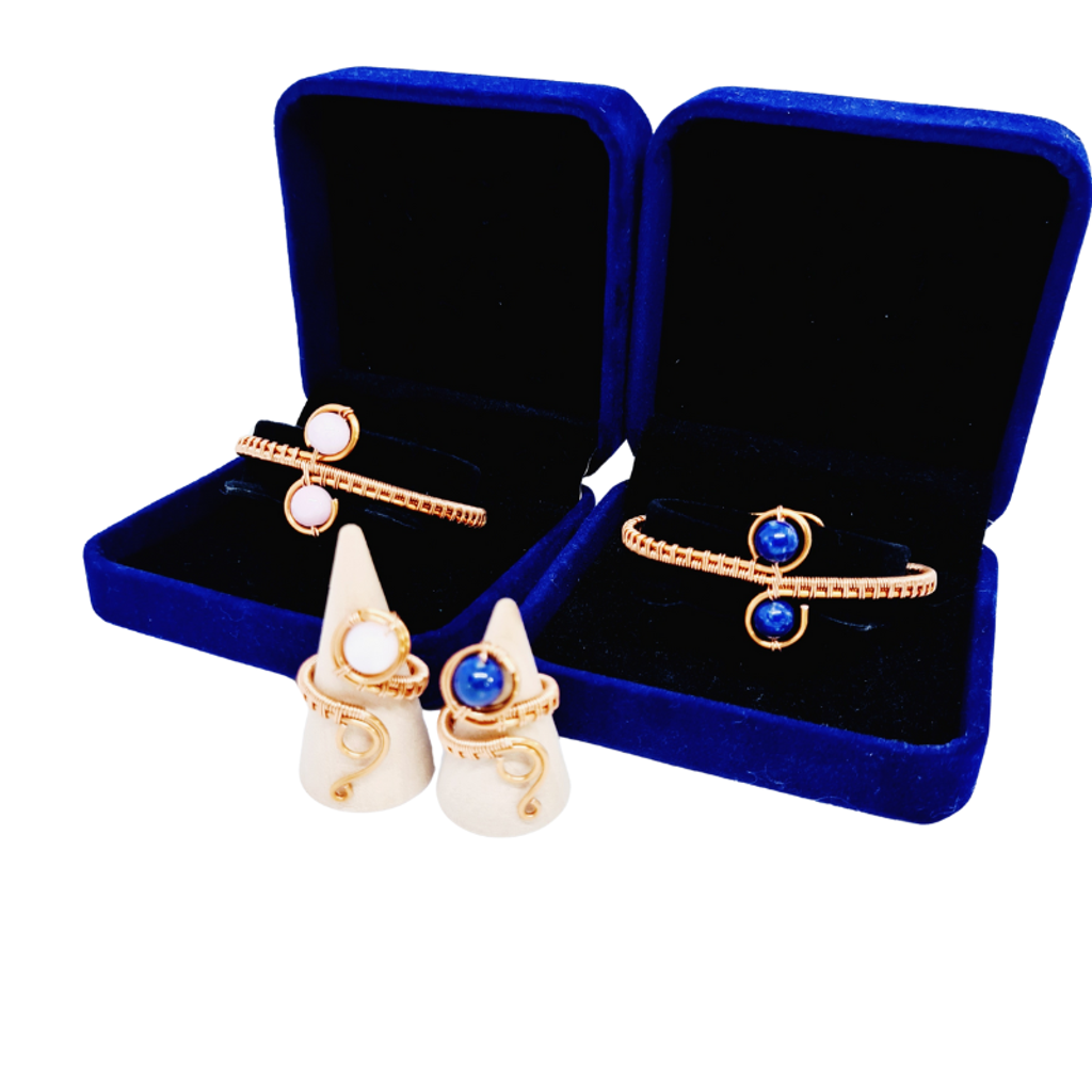 Copper Bangle and Statement Ring featuring Rose Quartz & Lapis Lazuli