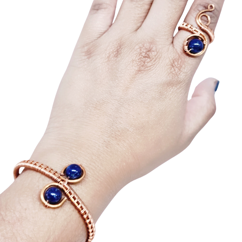 Copper Bangle and Statement Ring featuring Lapis Lazuli