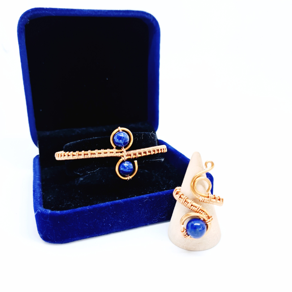 Copper Bangle and Statement Ring featuring Lapis Lazuli