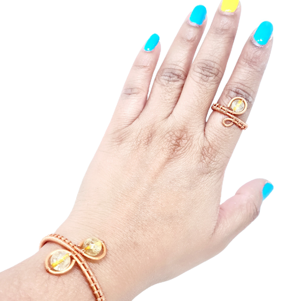 Copper Bangle and Statement Ring featuring Citrine