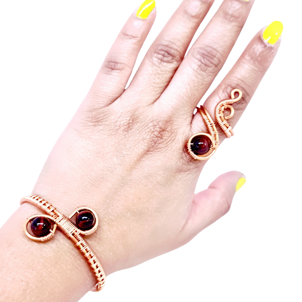 Copper Bangle and Statement Ring featuring Red Tiger Eye