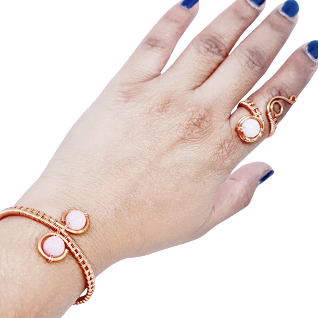 Copper Bangle and Statement Ring featuring Rose Quartz