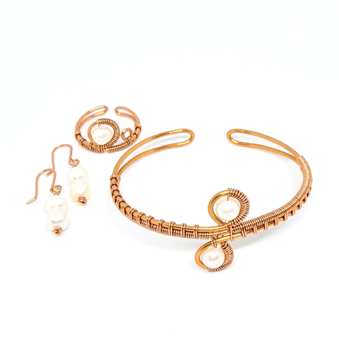 Copper Bangle and Statement Ring featuring Freshwater Pearl