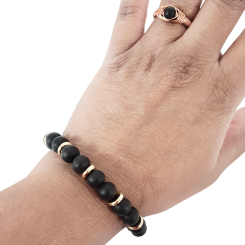 Ebony Wood - Karungali Beads Gold Bangle