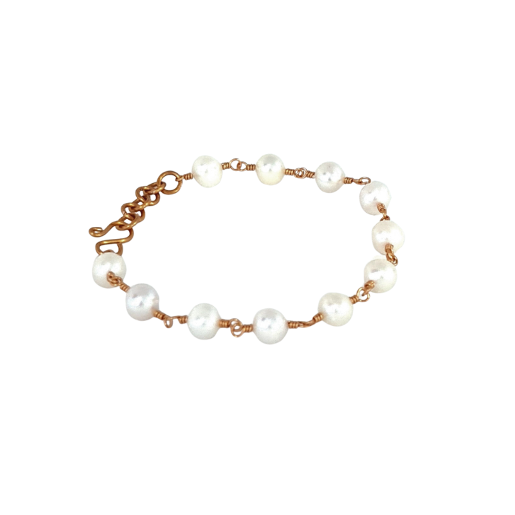Mother's Day Gift - Copper Bangle, Earrings and Long Necklace featuring Freshwater Pearl