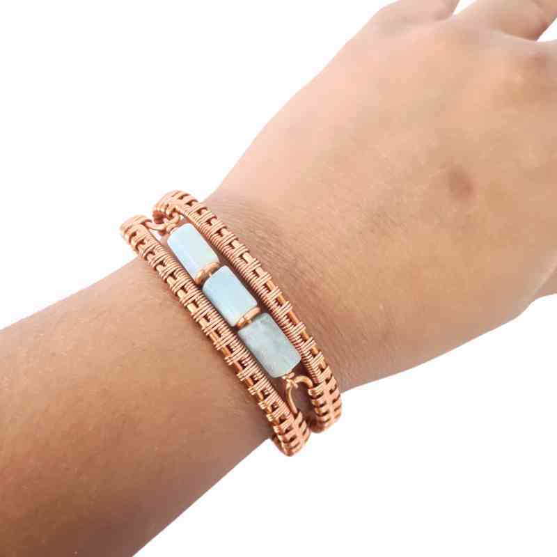 Aquamarine Bangle - Hypoallergenic Copper Bangle - Cuff Design